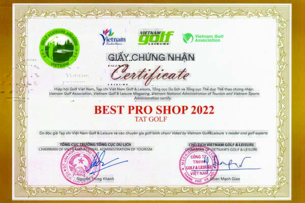 TAT GOLF Vietnam đạt danh hiệu BEST PRO SHOP 2022